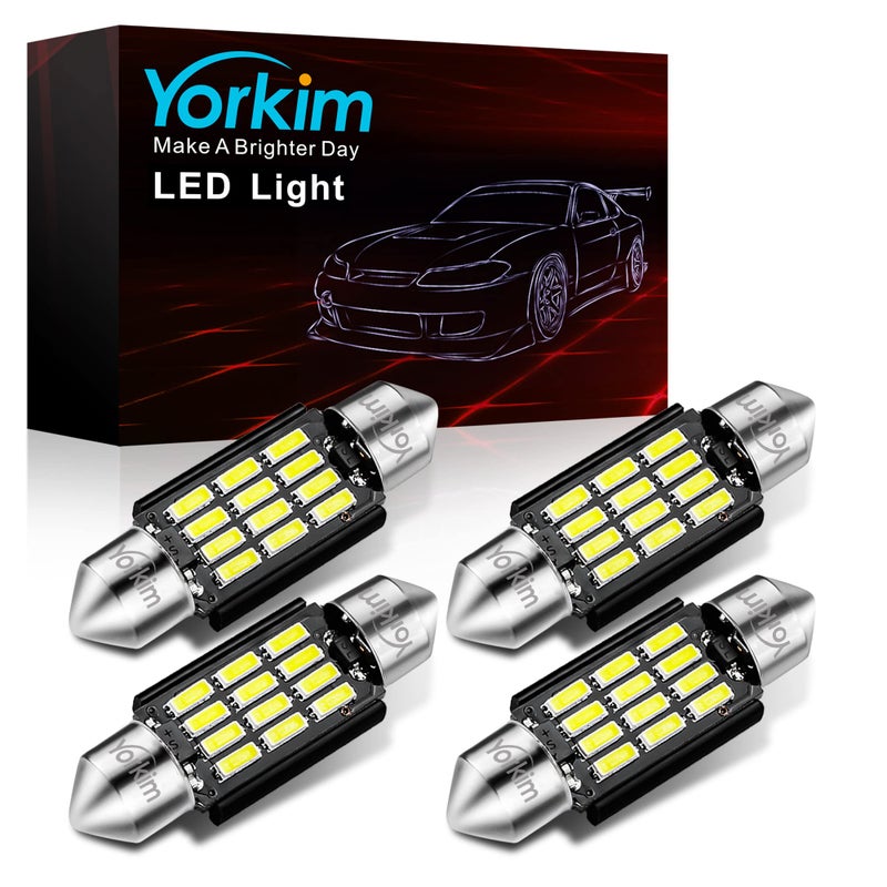 Yorkim 6418 LED Bulb, 36mm Festoon LED Bulb 6500K White Super Bright Interior Lights 12-SMD 4014 Chipsets, 4410 6418 DE3423 C5W LED for Dome Light Map Light, Pack of 4 - Image 1